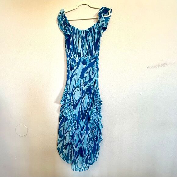 NWT Ramy Brook “Anika” ruffle chiffon maxi dress in blue hues. Size 4 - Picture 12 of 16